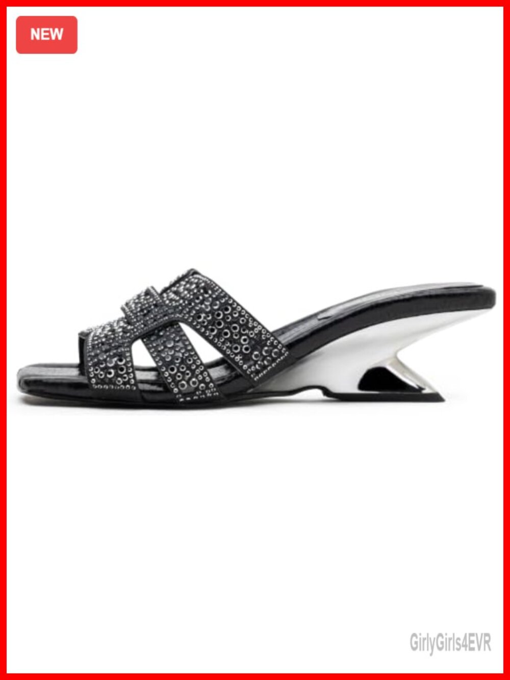 Rhinestone Slip On Heeled Sandals Square Toe Low Block Heel Formal Party